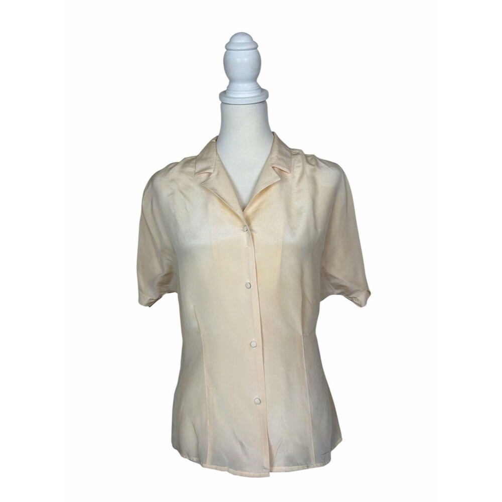 NWT Vintage Tess Paris Milano 100% Silk Blouse Cream Button Front Top Size 4